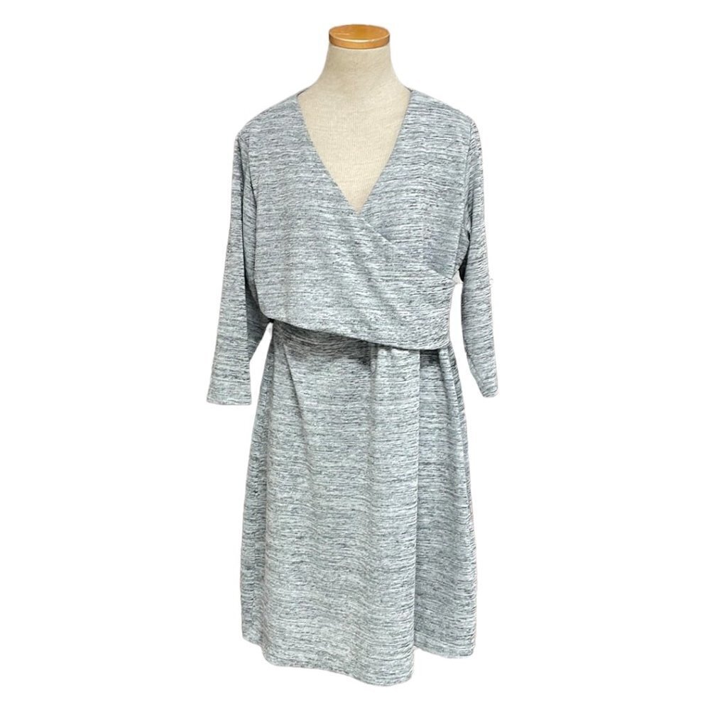 Sahalie Dress Long Sleeve V Neck Faux Wrap Gray Size Medium M
